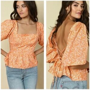 Hutch Orange Floral Blouse with Open Back